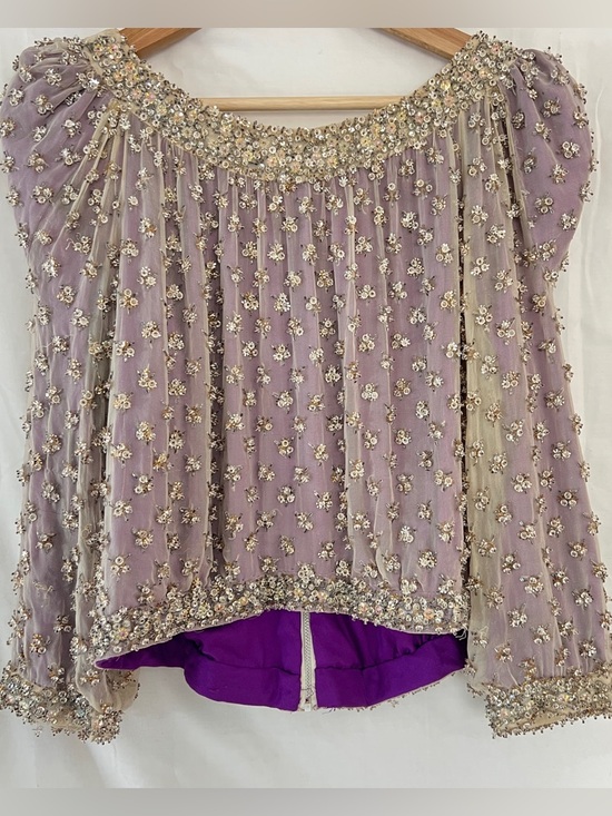 Vintage Tops - 60s Couture Beaded Evening Top Heavy Crystal Embellishment Silk Cropped Italy S